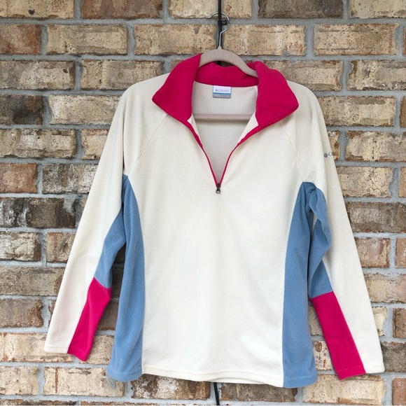 Columbia Fleece Pullover Colorblock Blue Pink 1/2 Zip Light Weight Size L - Picture 3 of 7